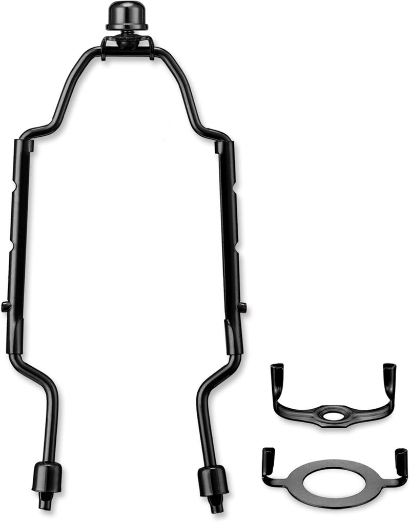 Qc 8 9 10 inch Adjustable Lamp Shade Harp Holder Kit for Table and Floor Lamps, Heavy Duty Lamp Shade Bracket with 3/8 Standard Saddle, E26 Light Base UNO Fitter Adapter and Lamp Finial, Black - Image 1